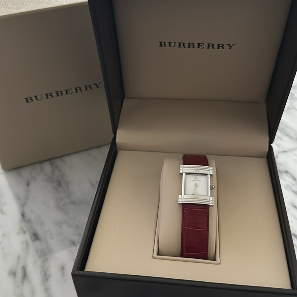 Burberry Ladies Croco Embossed Square Face Watch w/ Box!